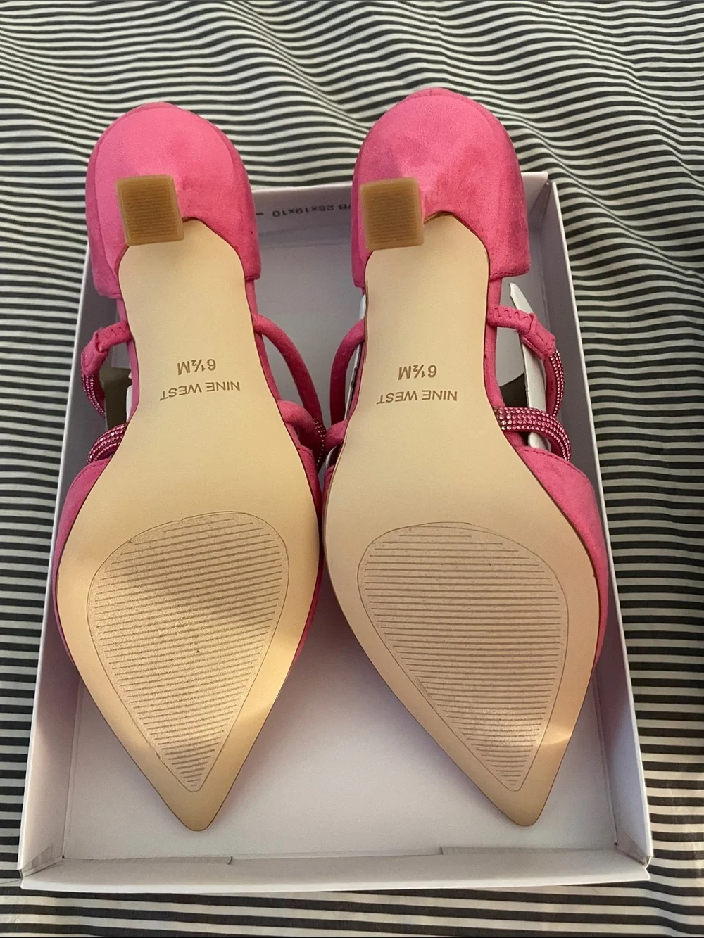 Nine West Pink Pointed D'Orsay Heels with White Ankle Cuffs